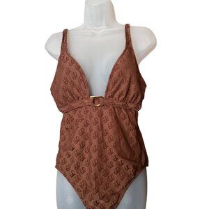 St. John Swim Brown Monogram Bodysuit Swimsuit L